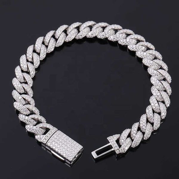 

men iced out vvs moissanite cuban link chain 925 sterling silver bracelet jewelry
