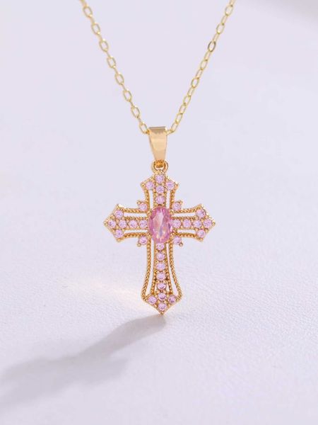 

women's fashion accessories cubic zirconia cross charm necklace, Silver