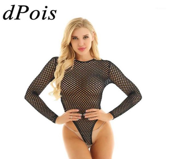 

dpois skinny bodysuit women solid one piece body suit fishnet see through sheer club tank thong leotard swimsuit12916564, Black;white
