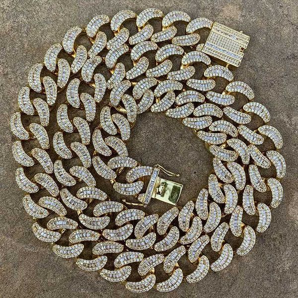 

18k gold plated silver cz micro pave iced out hiphop baguette diamond cuban link chain