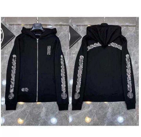 

classic fashion luxury mens zipper ch hoodies designer horseshoe sanskrit cross print pullover hooded sweatshirts sweater woman loose jackts, Black