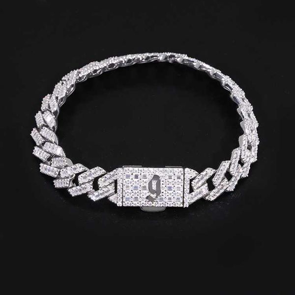 

custom 12mm baguette bracelet 925 solid silver fire moissanite cuban bracelet hip hop baguette bracelet fine jewelry