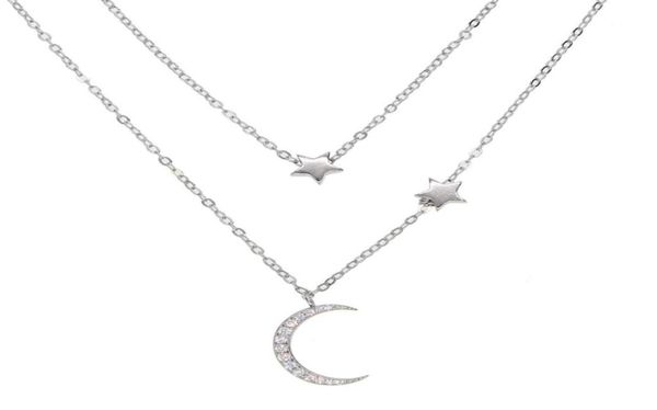 

fine 925 sterling silver factory whole 2018 christmas moon star necklace cz moon charm double layer thin chain minimal delicate st8617843