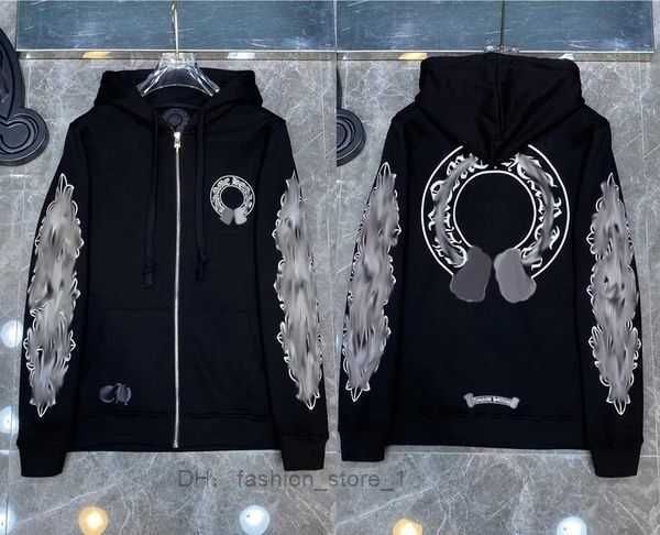 

chromes mens luxury jackets designer zipper heart horseshoe print brand ch women chromes coat casual pullover loose sweater jacket 2 wua3, Black