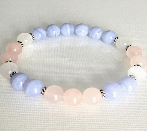

mg0816 grade blue lace agate bracelet snow quartz rose quartz bracelet negative energy protection bracelet4944962, Black