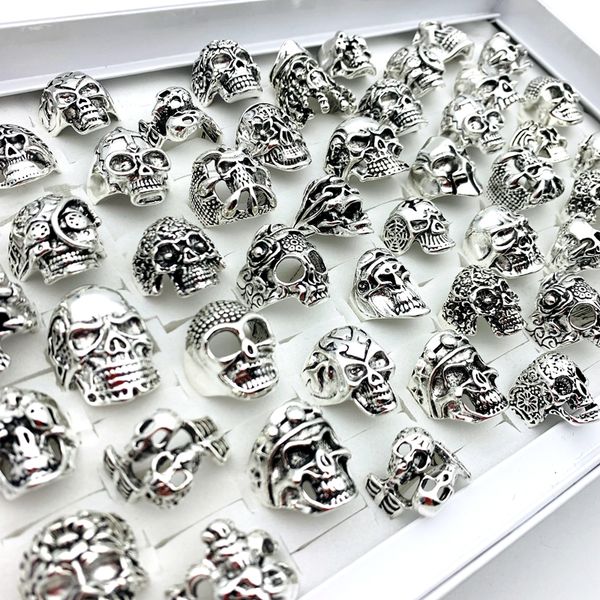 

wholesale 100pcs/lot skull rings animals punk fashion jewelry accessories silver color mens womens party gift halloween, Golden;silver