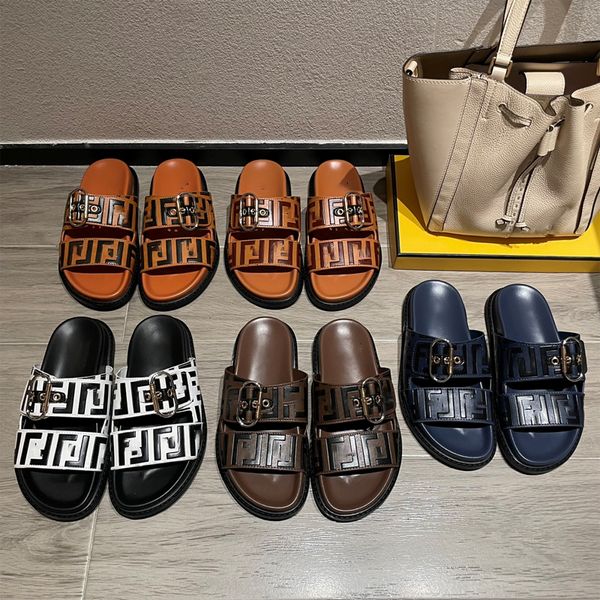 

fashion summer f sandals shoes women wide-band slides beach casual fashion genuine leather slides hollow rubber buckle slippers, Black
