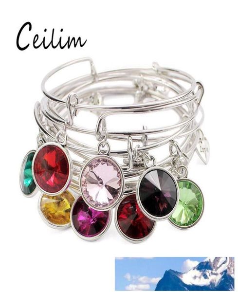 

selling fashion usa birthstone pendant charms expandable adjustable bangle bracelets for women men lucky jewelry fit brithday gifts9940522, Black