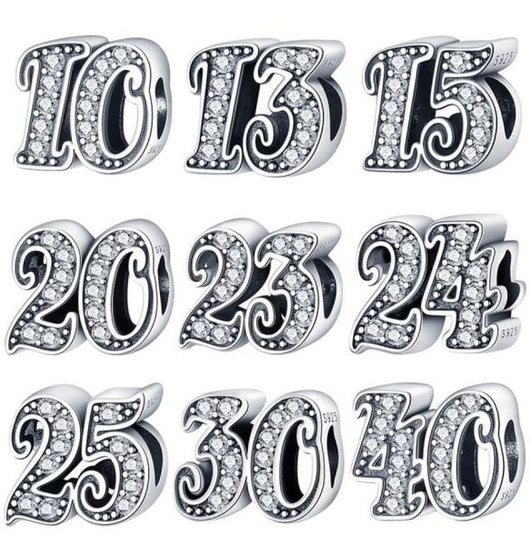

925 silver fit charm 925 bracelet cz number 13 beads charms set pendant diy fine beads jewelry3558289, Bronze;silver