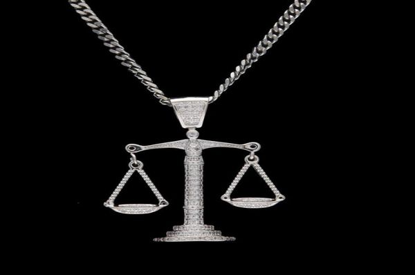 

wholeiced out zircon balance libra scale pendant bling charm white gold copper material mens hip hop pendant necklace chain8098144, Silver