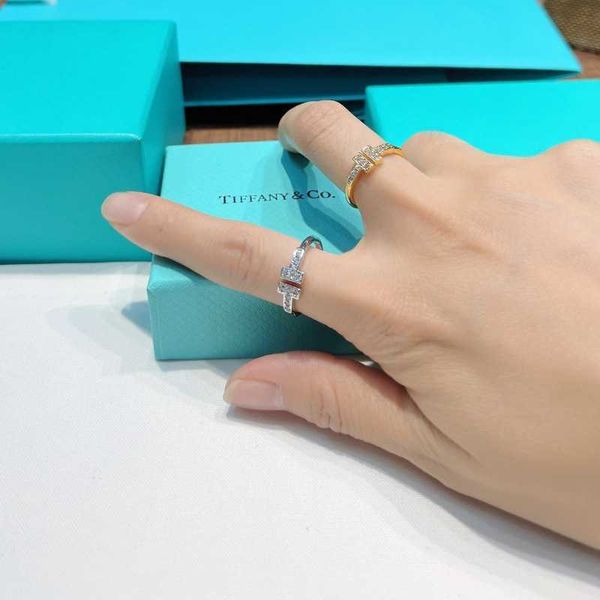 

high-quality v gold double full diamond ring for women 18k inlaid tiffay fashion live batch, Silver