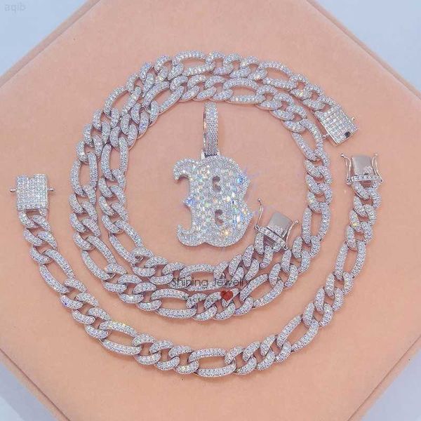 

925 sterling silver 13mm vvs d color iced out hip hop moissanite figaro chain
