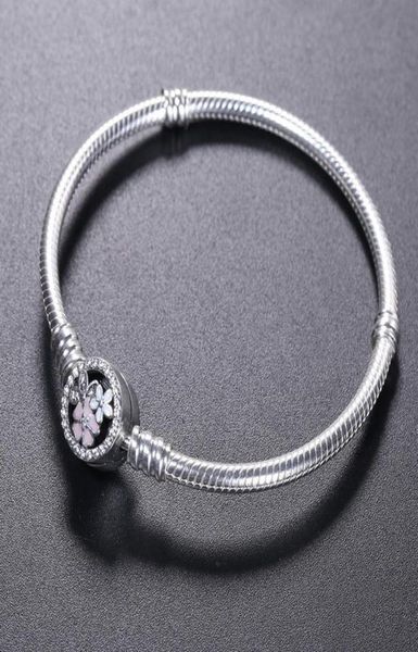 

925 sterling silver bracelet bloom flower enamel clasp for jewelry charm bracelet original box women wedding bracelets7867299, Golden;silver