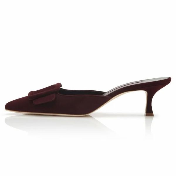 

fashion women sandals pumps famous 50 mm burgundy beige black suede kitten heel mules italy popular slingback pointed toe design sandal high