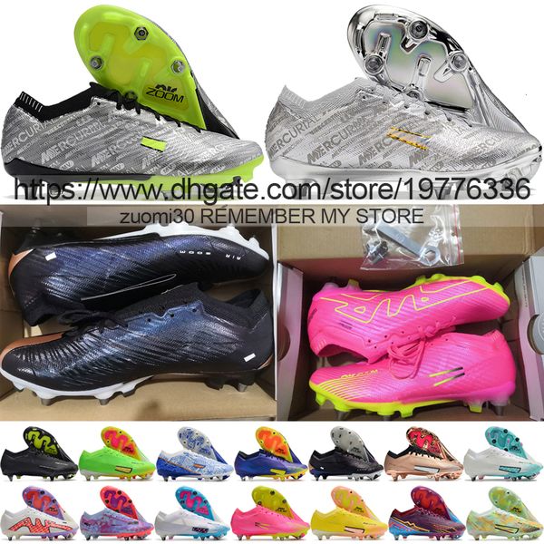 

send with bag quality soccer football boots zoom vapores 15 elite sg metal spikes knit acc shoes for mens mbappe cr7 ronaldo soft leather li, Black