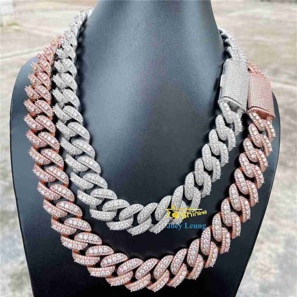 

hip hop jewelry 20mm vvs moissanite diamond iced out 925 silver moissanite cuban link chain necklace