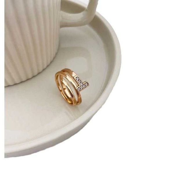 

eller tiffay double t ring women's new style diamond t1 wrapped rose gold high edition buckle letter snake pair with logo, Silver