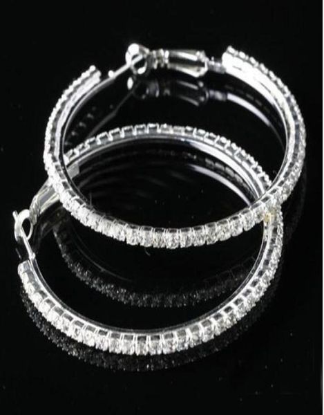 

big circle ladys hoop earrings with crystal rhinestone dangle earring 50mm 15 pair7353788, Golden;silver