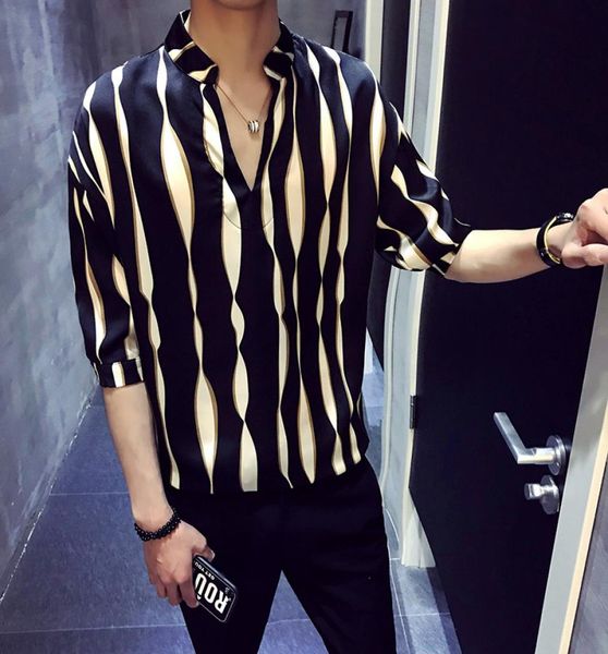 

stripe pullover shirt men herren hemd camisa masculina shirt homme korean fashion stylish men2963360, White;black