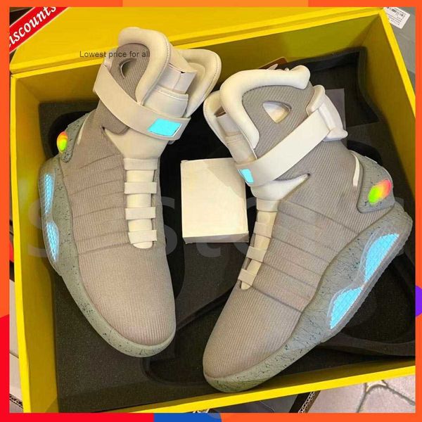 

2023 new boots automatic laces air mag sneakers marty mcfly's air mags led outdoor shoes man back to the future glow in the dark gray b, Black