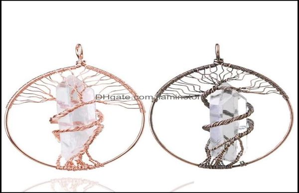 

tree of life pendant with stones natural stone pendants for necklace jewelry making wrapped rock crystal quartz no chain3289119, Silver