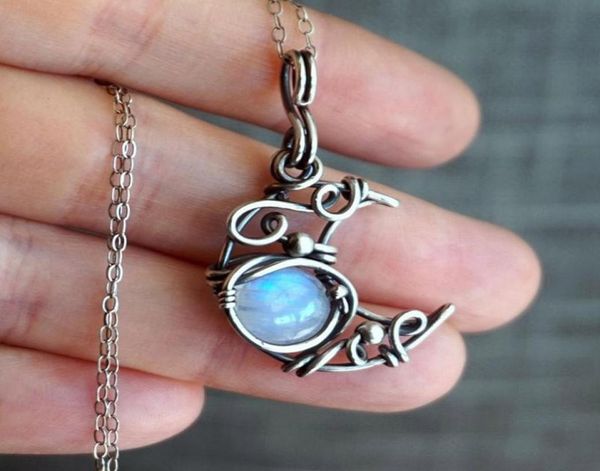 

pendant necklaces crystal moon necklace moonstone charm chain for women female party wedding boho jewelry9184594, Silver