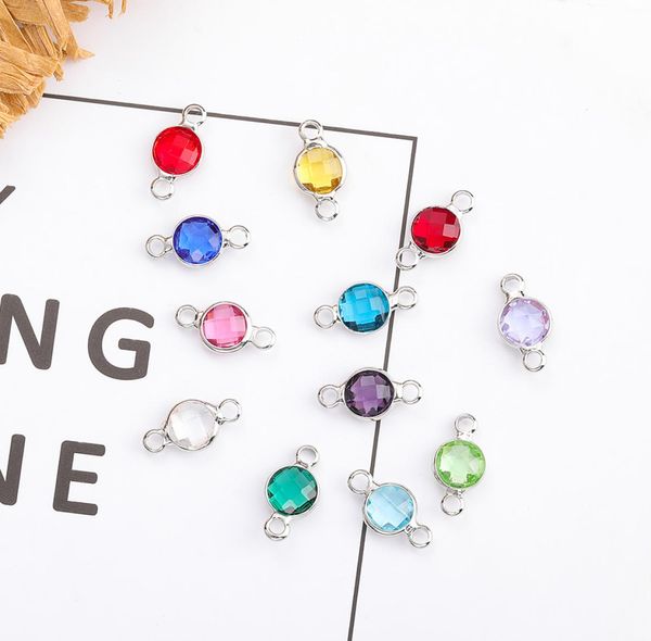 

6mm 12 birthstone connector glass charms for jewelry making diy bracelet necklace accessories9896869, Bronze;silver