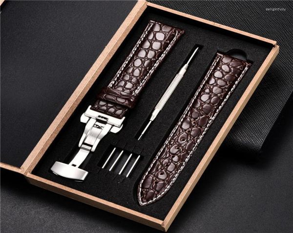 

watch bands luxury crocodile pattern watchband genuine leather straps 18mm 20mm 22mm 24mm with stainless steel automatic clasp ban8904632, Black;brown
