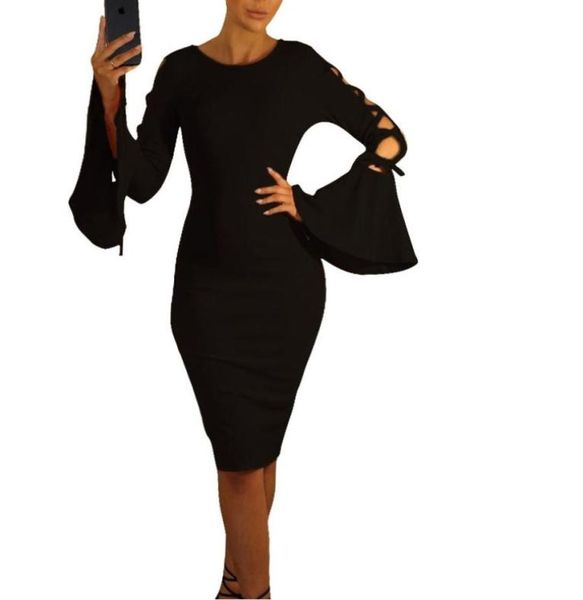 

vintage party dresses women summer elegant club midi dress 1950s f0345 long bell sleeve hollow out6913871, White;black