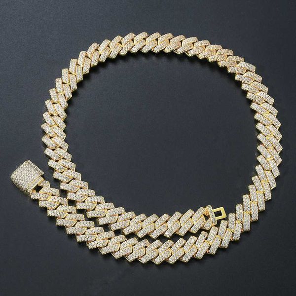 

men hip hop jewelry 14mm cuban chain necklace gold plated iced out cz prong cuban link chain necklace diamond cuban chain, Silver