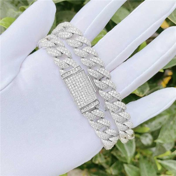 

12mm white gold plated cuban link necklace vvs moissanite diamond custom cuban chain necklace, Silver