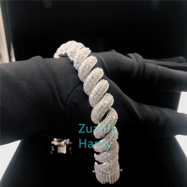 

15mm moissanite diamond iced out link chain rope bracelet, Silver