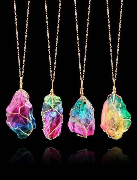 

colour stone quartz pendant necklace - gold metal wrapped gemstone crystal necklaces jewelry for women (irregular)5194298, Silver