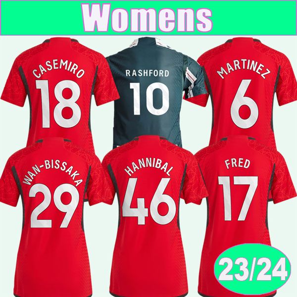 

2023 24 rashford hannibal womens soccer jerseys fred garnacho b. fernandes sancho martinez home away football shirt short sleeve uniforms, Black;yellow