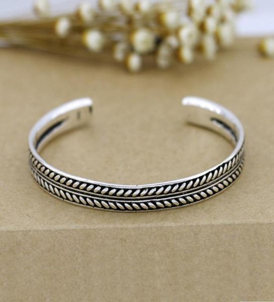 

vintage bracelet tibetan silver color simple design classic bangle feather leaf pattern open cuff bangle for women jewelry7217136, Black