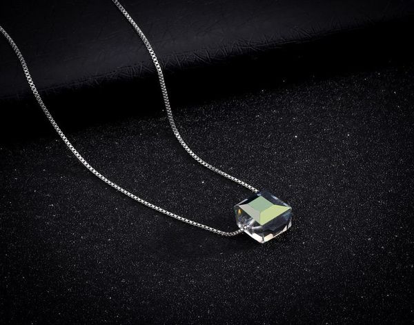 

geometric square crystal necklace necklaces imitation zircon threedimensional square pendant chain necklace9999588, Silver