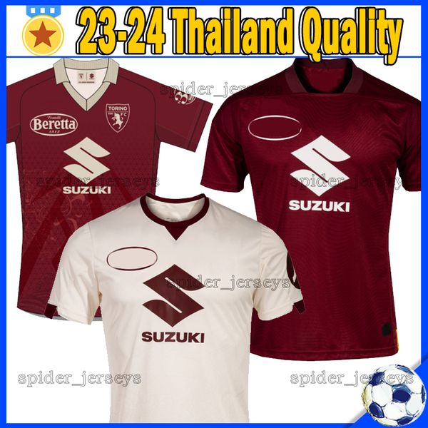 

23 24 torino limited edition soccer jerseys 2023 2024 zaza t. sanabria radonjic pellegri singo ricci suzuki home away football shirts men un, Black;yellow