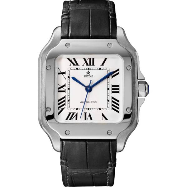 

business watch mens automatic fashion watch has two types of steel band and cowhide band stainless steel sapphire glass suitable, Slivery;brown
