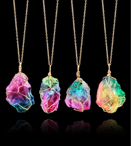 

colour stone quartz pendant necklace - gold metal wrapped gemstone crystal necklaces jewelry for women (irregular)2113846, Silver
