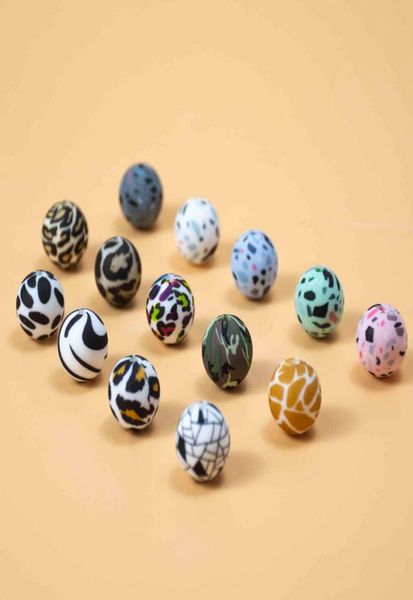 

100 pcs 15 mm silicone terrazzo leopard print baby teether ecofriendly bpa chewable beads diy necklace1593021, Black