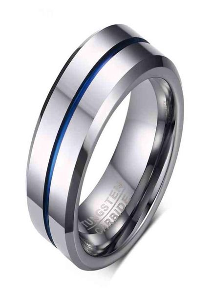 

men tungsten steel groove band rings hard alloy blue 8 mm size 7-13 fashion wedding jewelry7757080, Silver