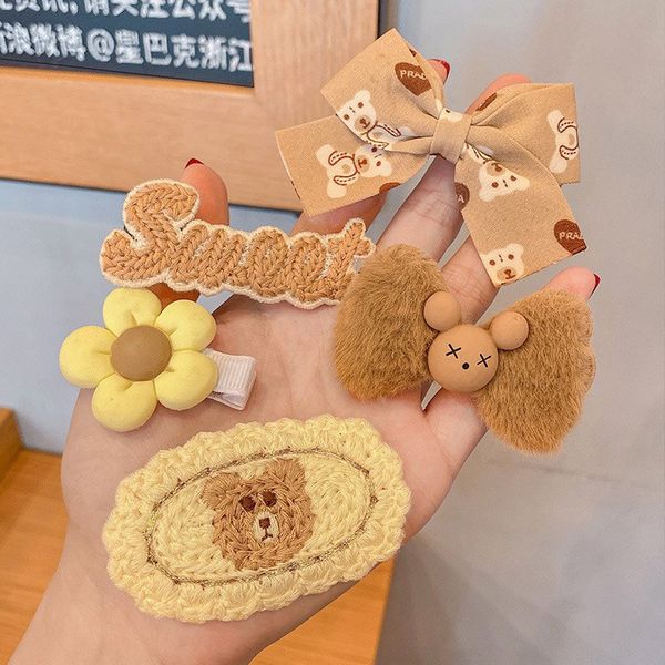 

fashion blogger designer jewelry coffee colored plush hair clip cute bow accessories headwear clips barrettes wholesale ed70, Golden;silver