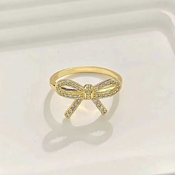 

high version tiffay s925 full body sterling silver bow ring fashion cute versatile korean edition diamond women's with logo