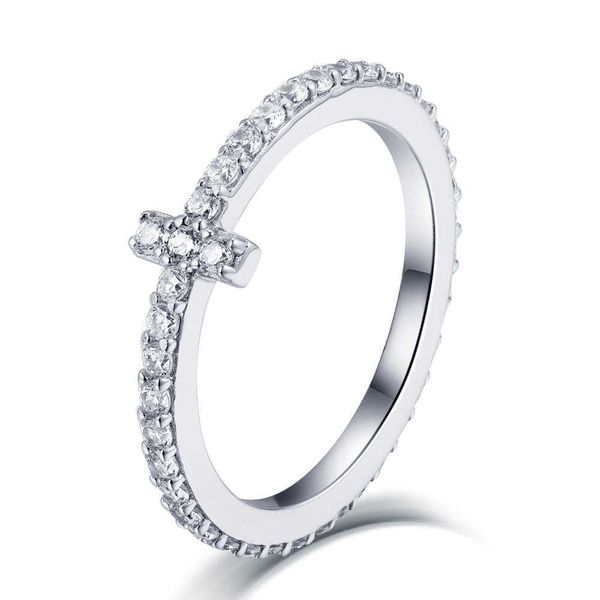 

high version jewelry tiffay s925 silver ring for women japanese and korean simple fashion cross forefinger full of diamonds