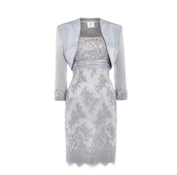 

silver lace mother of the bride dresses scoop sequins beaded satin knee length mother bride dresses with jacket short dresses6639789, Black;red