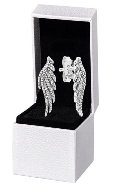 

authentic 925 sterling silver wing stud earring original box for cz diamond feather earrings women gift jewelry set6652335, Golden;silver