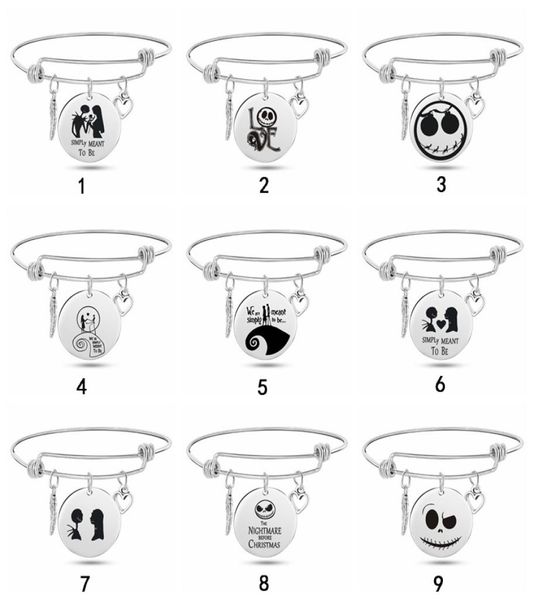 

nightmare before christmas bracelets for women men skull round disc charm stainless steel expandable bangle fashion jewelry gift4216188, Golden;silver
