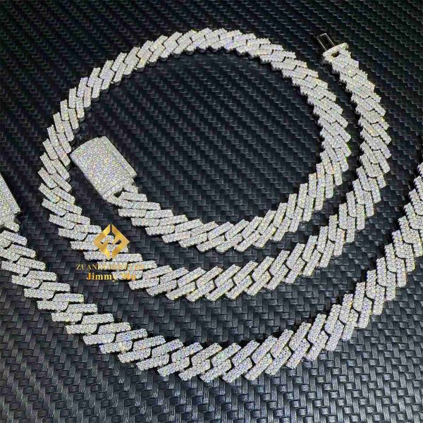 

new trendy wholesale price iced out 10mm 2 rows 5a zircon 925 silver hip hop jewelry man prong setting miami cuban link chain