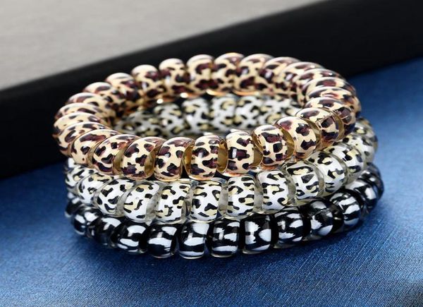 

women girl telephone cord gum coil hair ties girls elastic leopard print bracelet stretchy hair ropes4175405, Golden;silver
