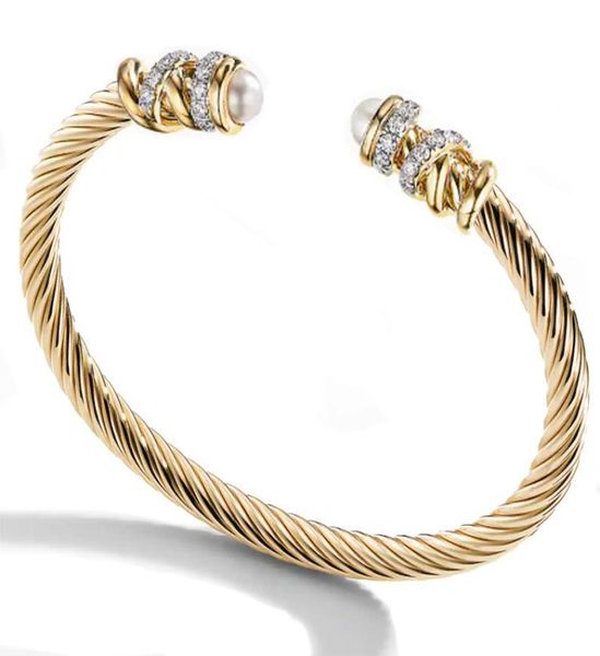 

jewelry fashion bracelet women's woven steel rope inlaid with haoshi stainls steel 18k gold open bracelet9065294, Golden;silver